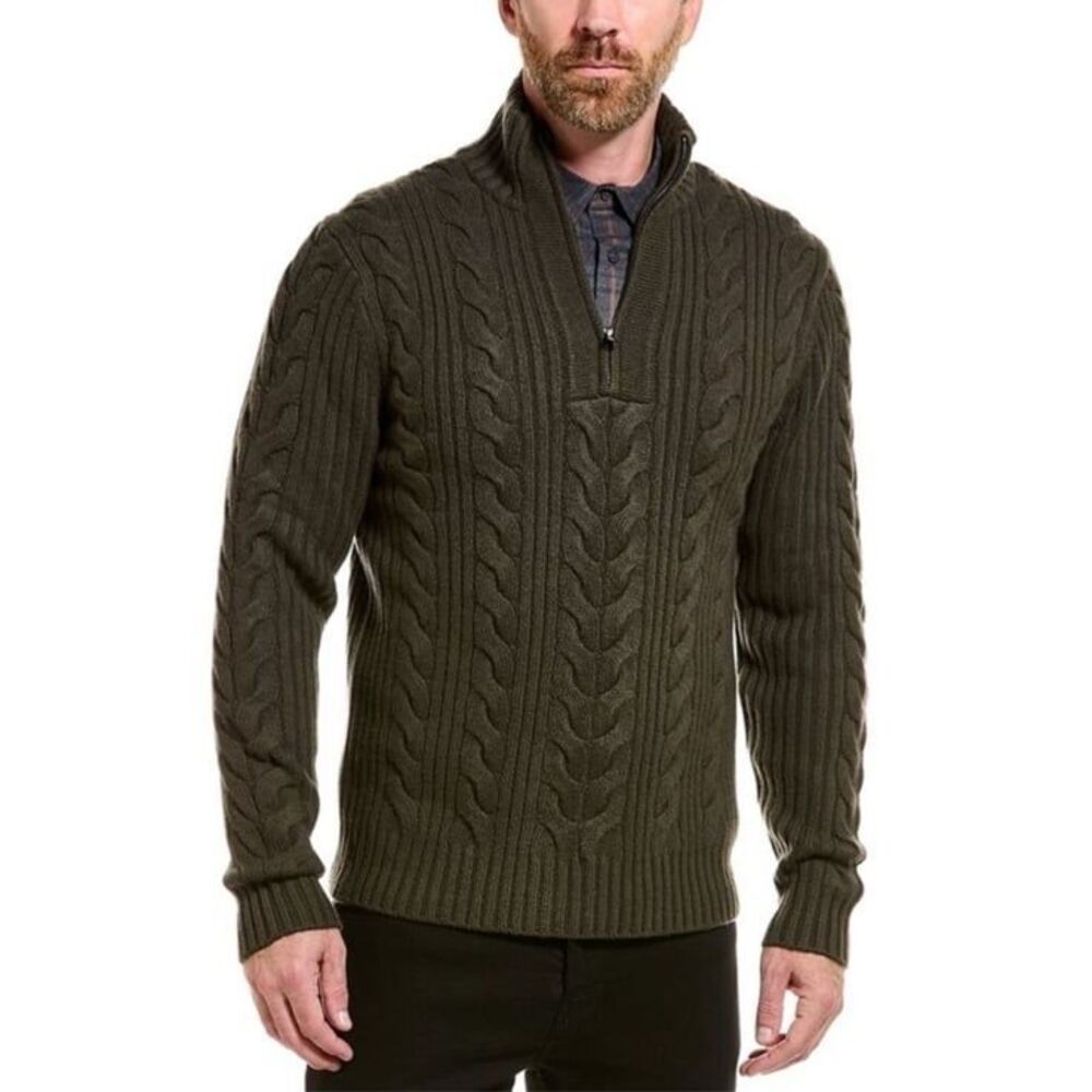 Vince Cable Quarter Zip Pullover Sweater in Green Size Large